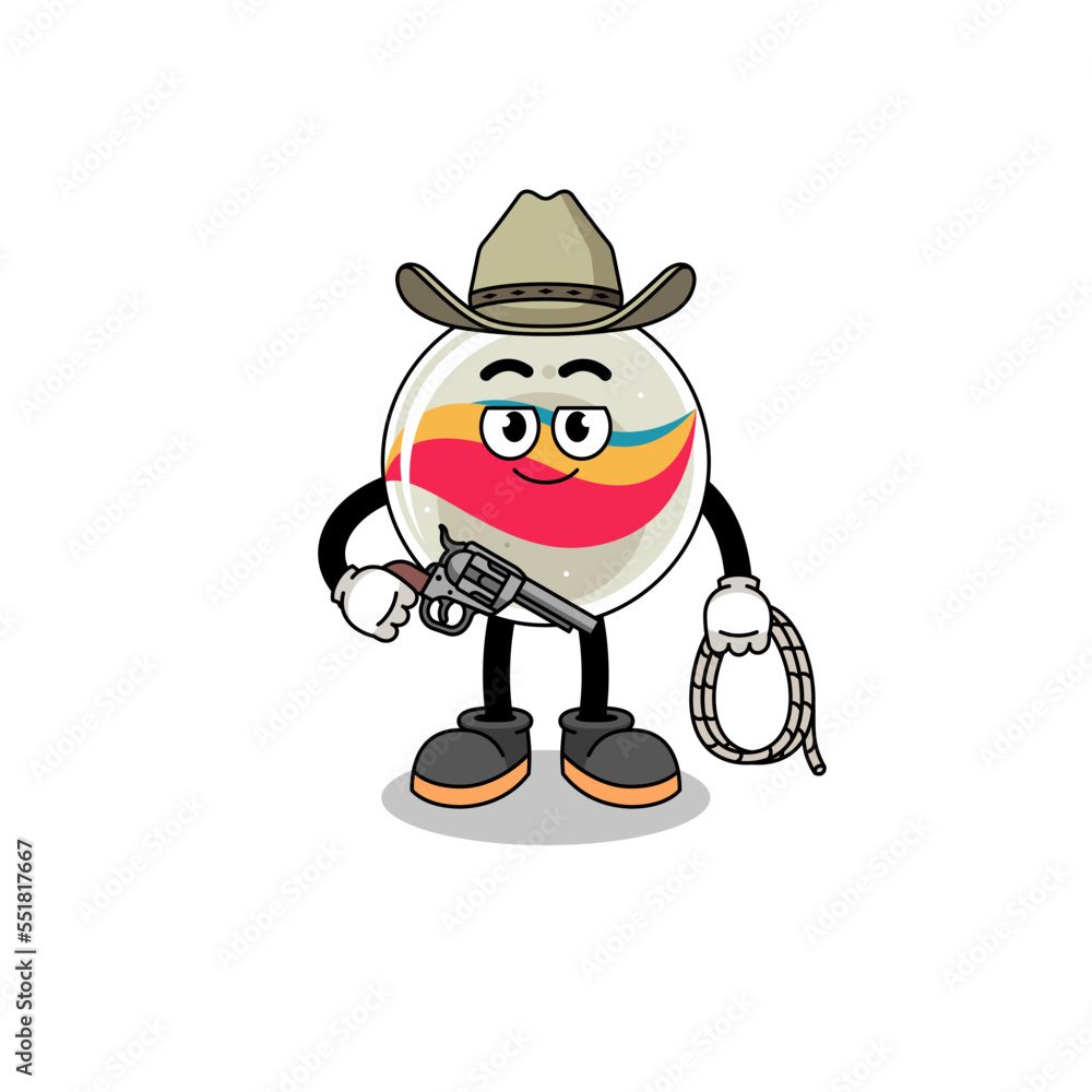 Character mascot of marble toy as a cowboy