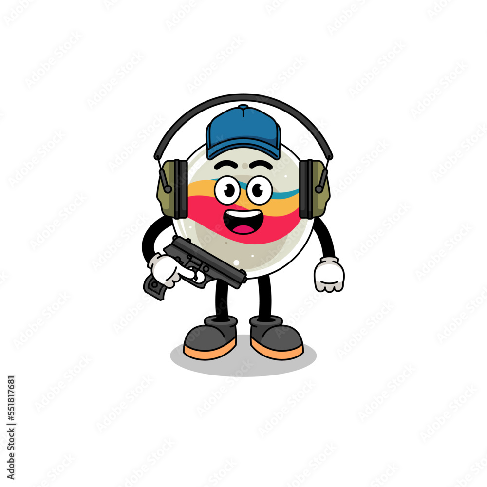 Fototapeta premium Character mascot of marble toy doing shooting range