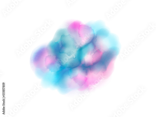 Colored blue pink watercolor spot on transparent background.  Watercolor texture gradient PNG