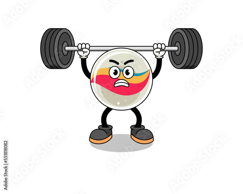 marble toy mascot cartoon lifting a barbell