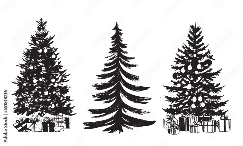 Obraz premium Christmas tree set, Hand drawn illustrations. 
