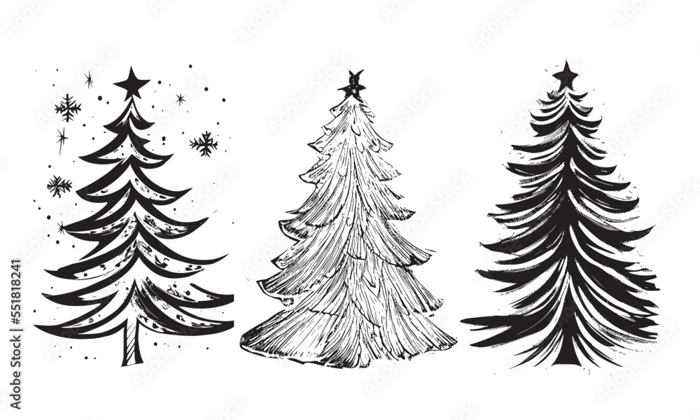 Obraz premium Christmas tree set, Hand drawn illustrations. 