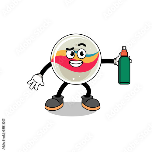 marble toy illustration cartoon holding mosquito repellent