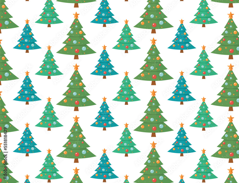  Colorful Christmas seamless vector pattern with Christmas trees. Winter design for gift wrap, wallpaper, home decor, kids clothing, fabric