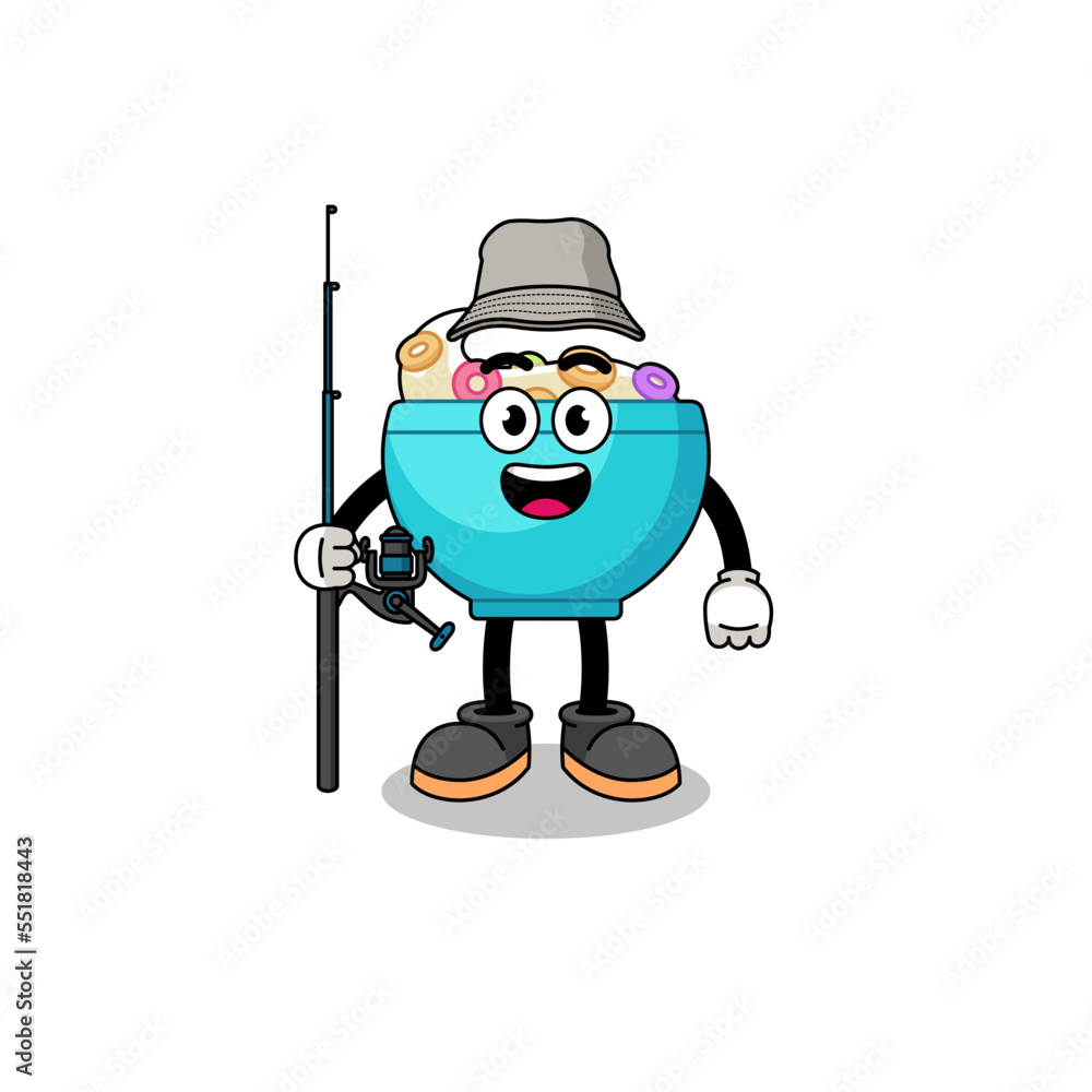 Mascot Illustration of cereal bowl fisherman Mascot Illustration of cereal bowl fisherman