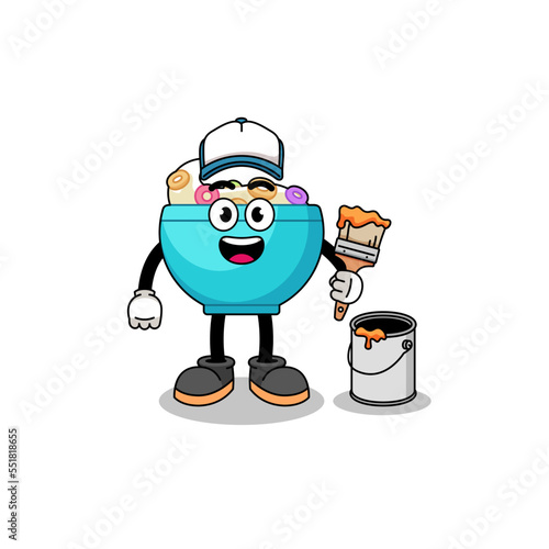 Character mascot of cereal bowl as a painter