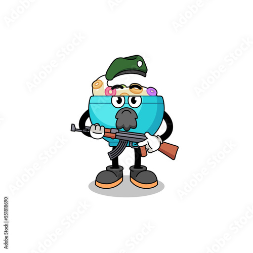 Character cartoon of cereal bowl as a special force