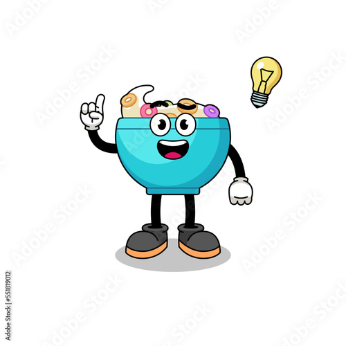 cereal bowl cartoon with get an idea pose