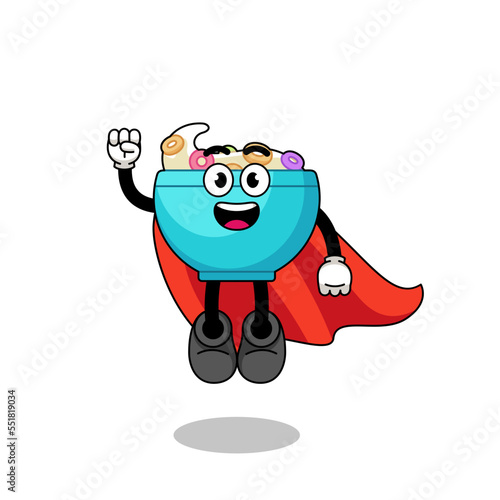 cereal bowl cartoon with flying superhero