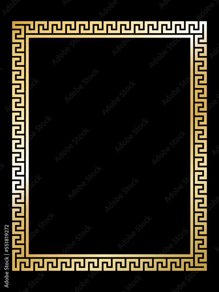 Greek Gold style border frame square frame with seamless on a white background vector illustration
