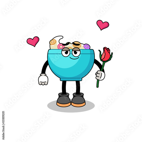 cereal bowl mascot falling in love