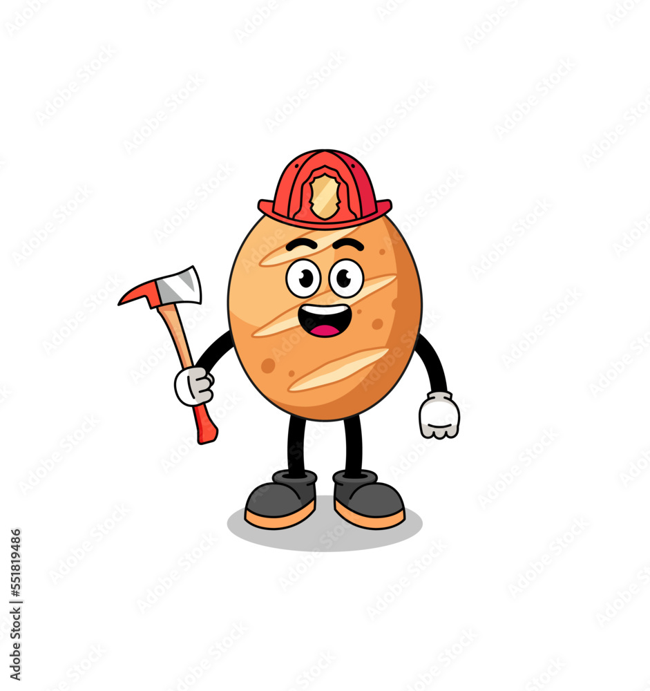Cartoon mascot of french bread firefighter Cartoon mascot of french bread firefighter