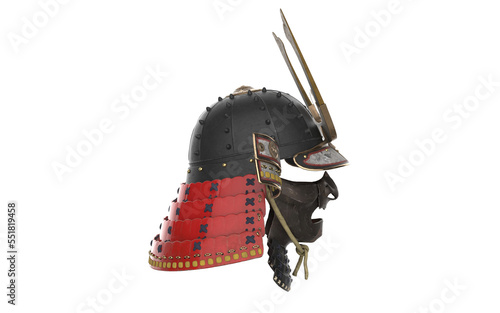 фотографія japanese samurai hat and mask on white background