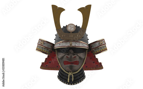 Fototapeta japanese samurai hat and mask on white background