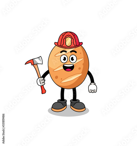 Cartoon mascot of french bread firefighter