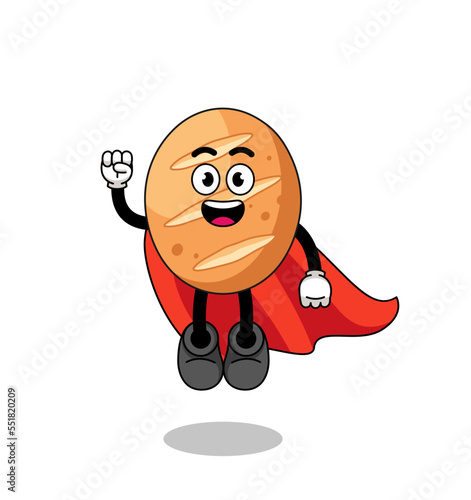 french bread cartoon with flying superhero