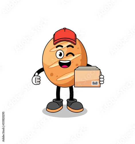 french bread mascot cartoon as an courier