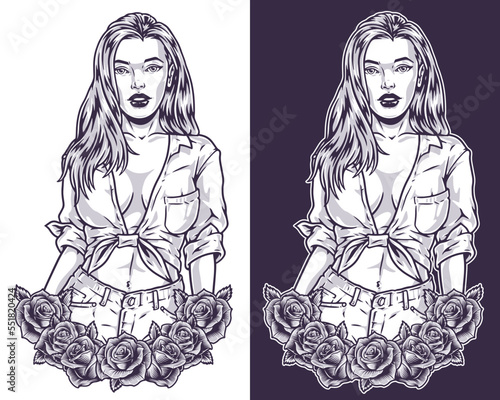 Beautiful young woman logotype monochrome