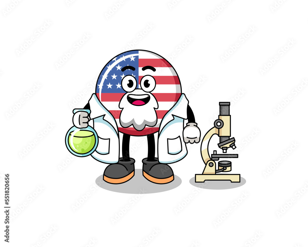Mascot of united states flag as a scientist