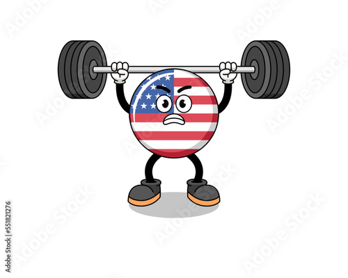 united states flag mascot cartoon lifting a barbell