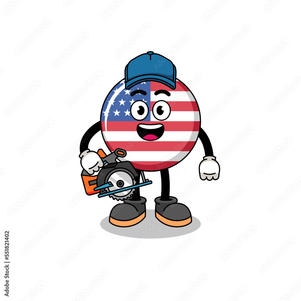 Cartoon Illustration of united states flag as a woodworker Cartoon Illustration of united states flag as a woodworker