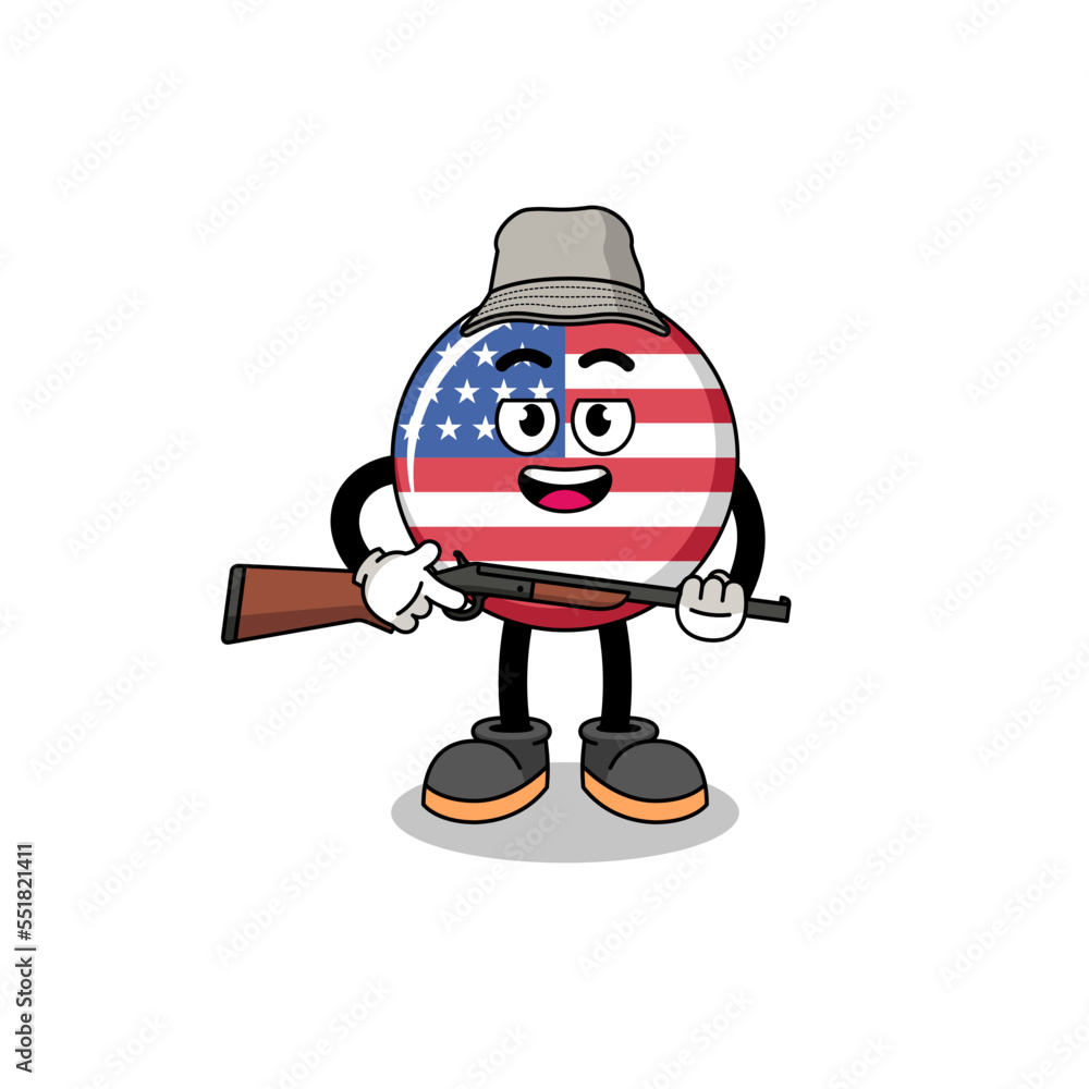 Cartoon Illustration of united states flag hunter