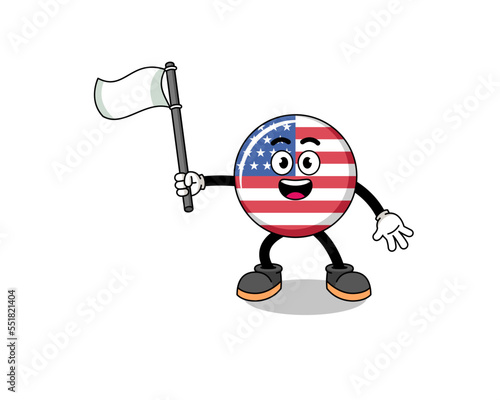 Cartoon Illustration of united states flag holding a white flag
