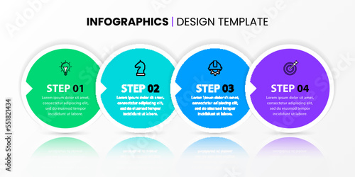 Infographic template. 4 circles in a row with arrows and icons