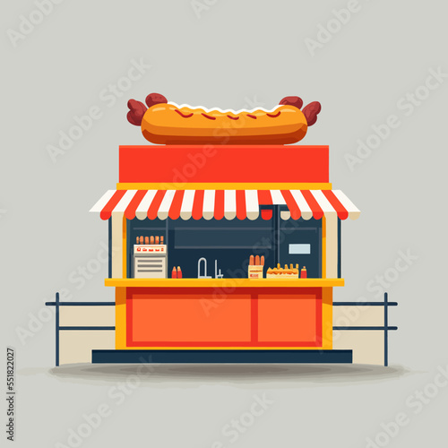 Vector of a hot dog stand illustration isolated on an empty gray background