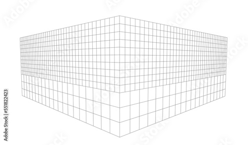 3d grid for architectural drawing. basic shape building exterior view