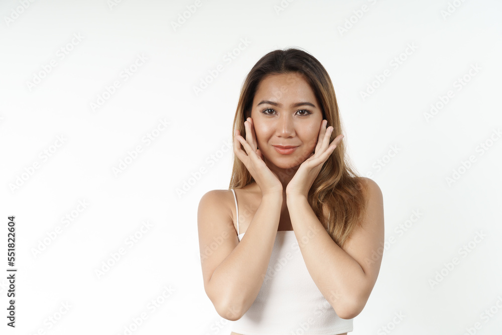 Happy pretty young asian woman smiling isolated on white background, gorgeous girl beauty and cosmetology stomatology concept Happy pretty young asian woman smiling isolated on white background, gorgeous girl beauty and cosmetology stomatology concept