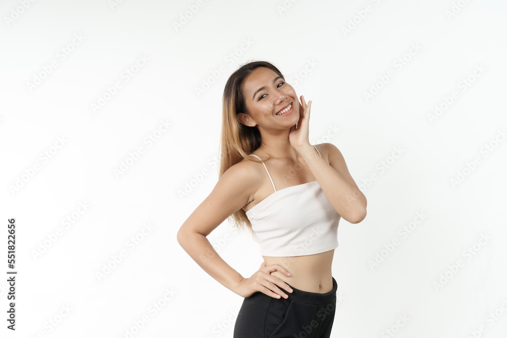 Happy pretty young asian woman smiling isolated on white background, gorgeous girl beauty and cosmetology stomatology concept Happy pretty young asian woman smiling isolated on white background, gorgeous girl beauty and cosmetology stomatology concept