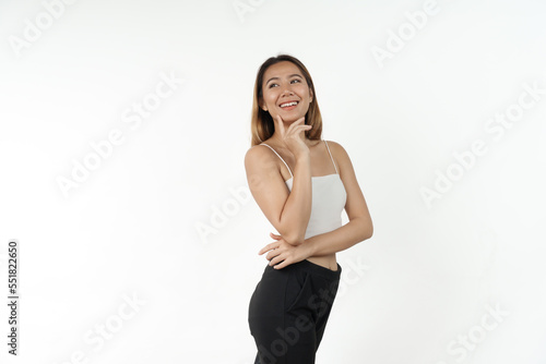 Happy pretty young asian woman smiling isolated on white background, gorgeous girl beauty and cosmetology stomatology concept © makibestphoto