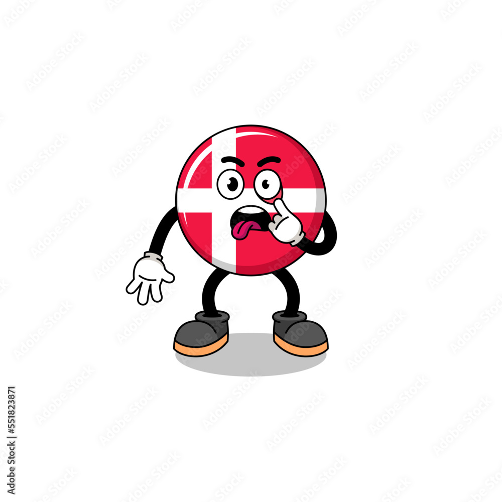 Character Illustration of denmark flag with tongue sticking out Character Illustration of denmark flag with tongue sticking out