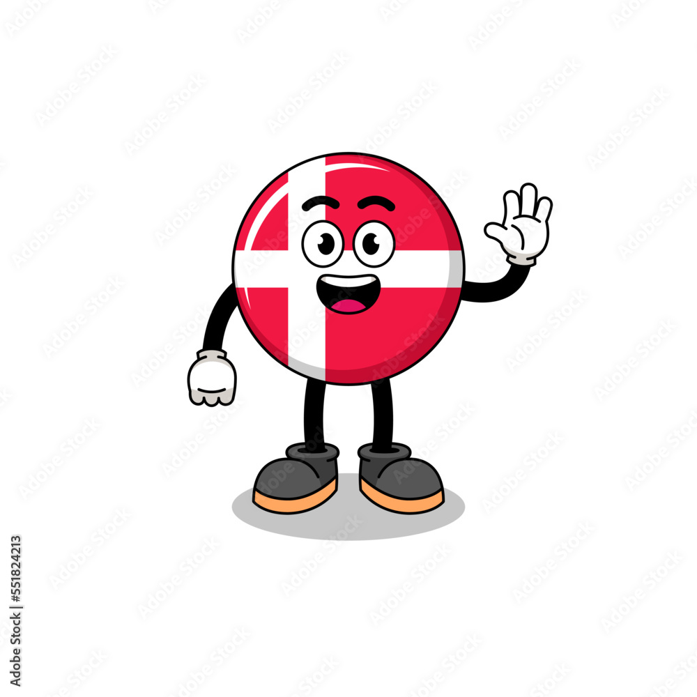 denmark flag cartoon doing wave hand gesture