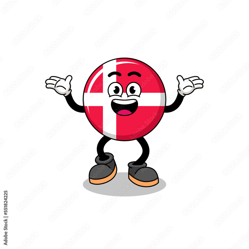 denmark flag cartoon searching with happy gesture