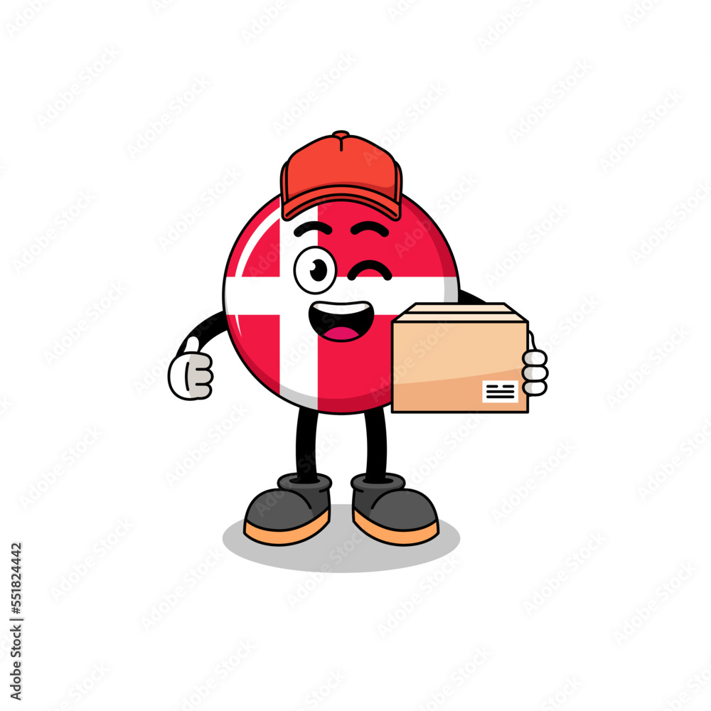 denmark flag mascot cartoon as an courier denmark flag mascot cartoon as an courier