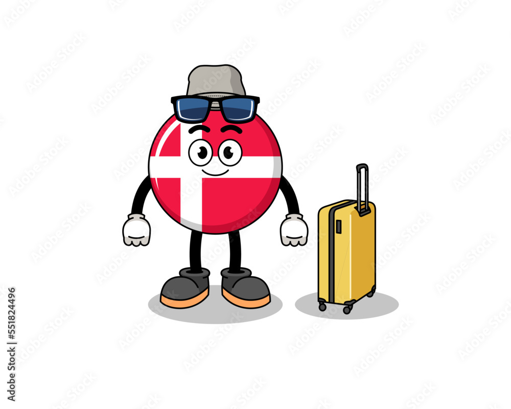 denmark flag mascot doing vacation denmark flag mascot doing vacation