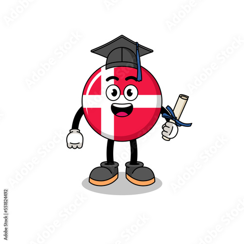 denmark flag mascot with graduation pose