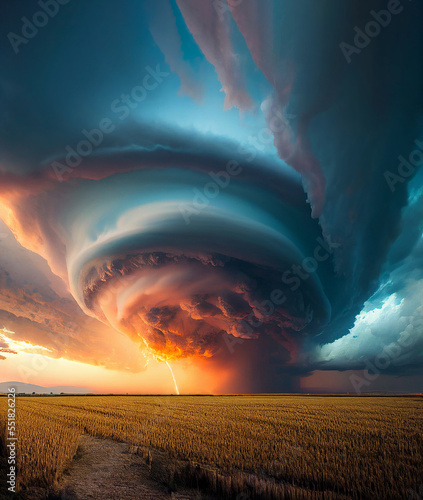 beautiful amazing supercell storm cloud at sunset photo