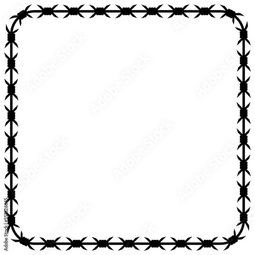 Square barbed wire border template. Silhouette on white background. Prison fence concept.