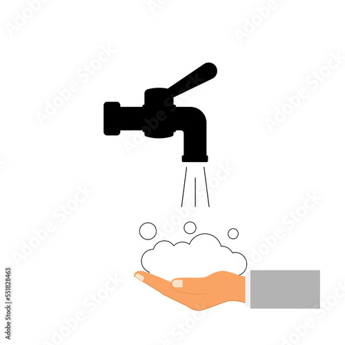 A man washes his hands with tap water.