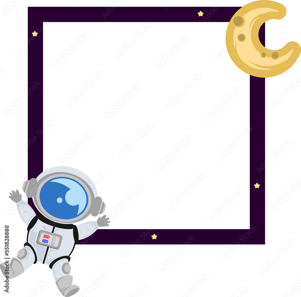 kids space theme square single photo frame with cute astronaut and crescent moon kids space theme square single photo frame with cute astronaut and crescent moon