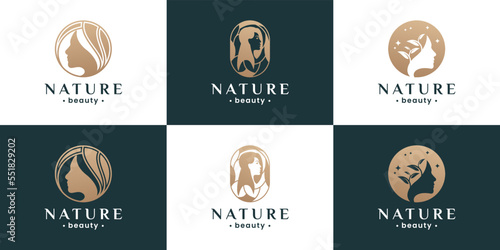 Collection of natural beauty, woman face logo design for salon and spa business.