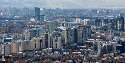 The central part of the largest Kazakh city of Almaty on a winter day