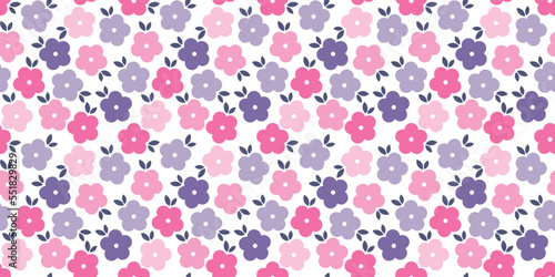 Vector flowers pattern background. Seamless texture with simple flat flower shapes. Abstract floral ornament