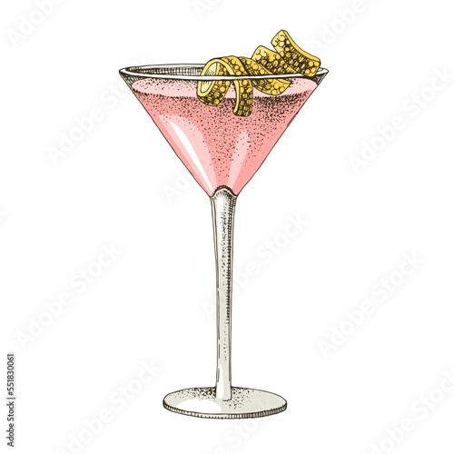 Hand drawn illustration of cocktail Cosmopolitan