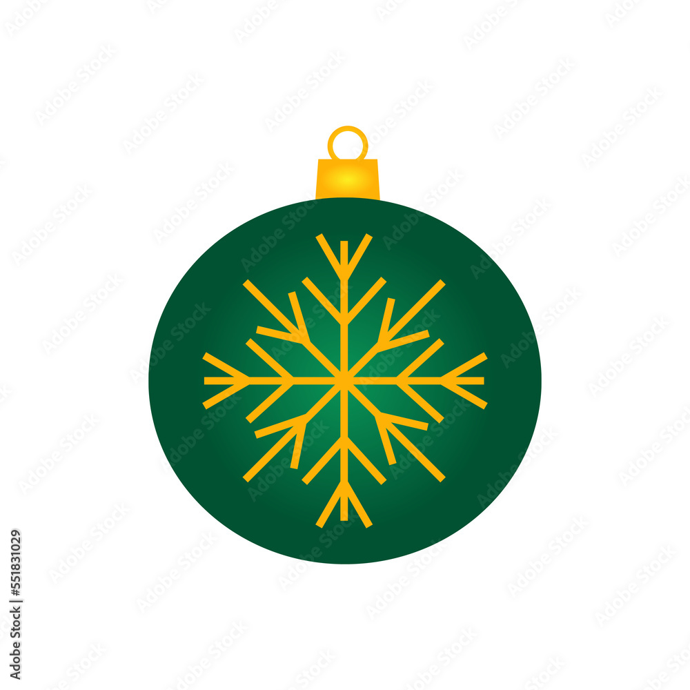 Fototapeta premium Hand drawn green Christmas toy with snowflake without background png