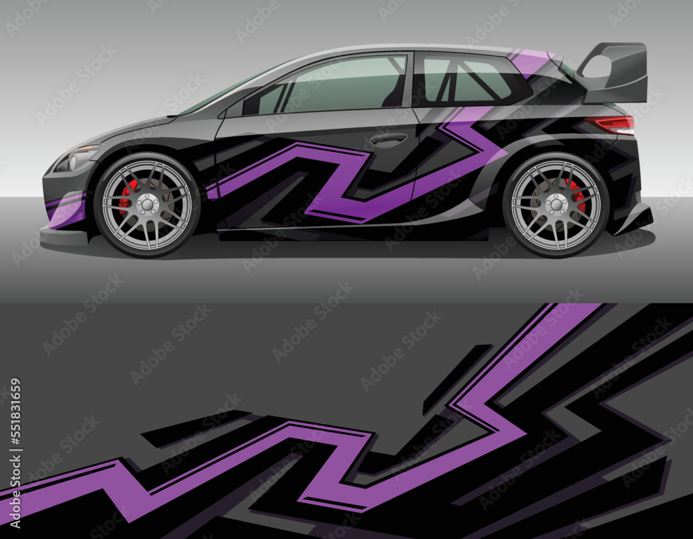Car wrap vinyl racing decal ornament. Abstract geometric striped sport background design print template. Vector illustration.