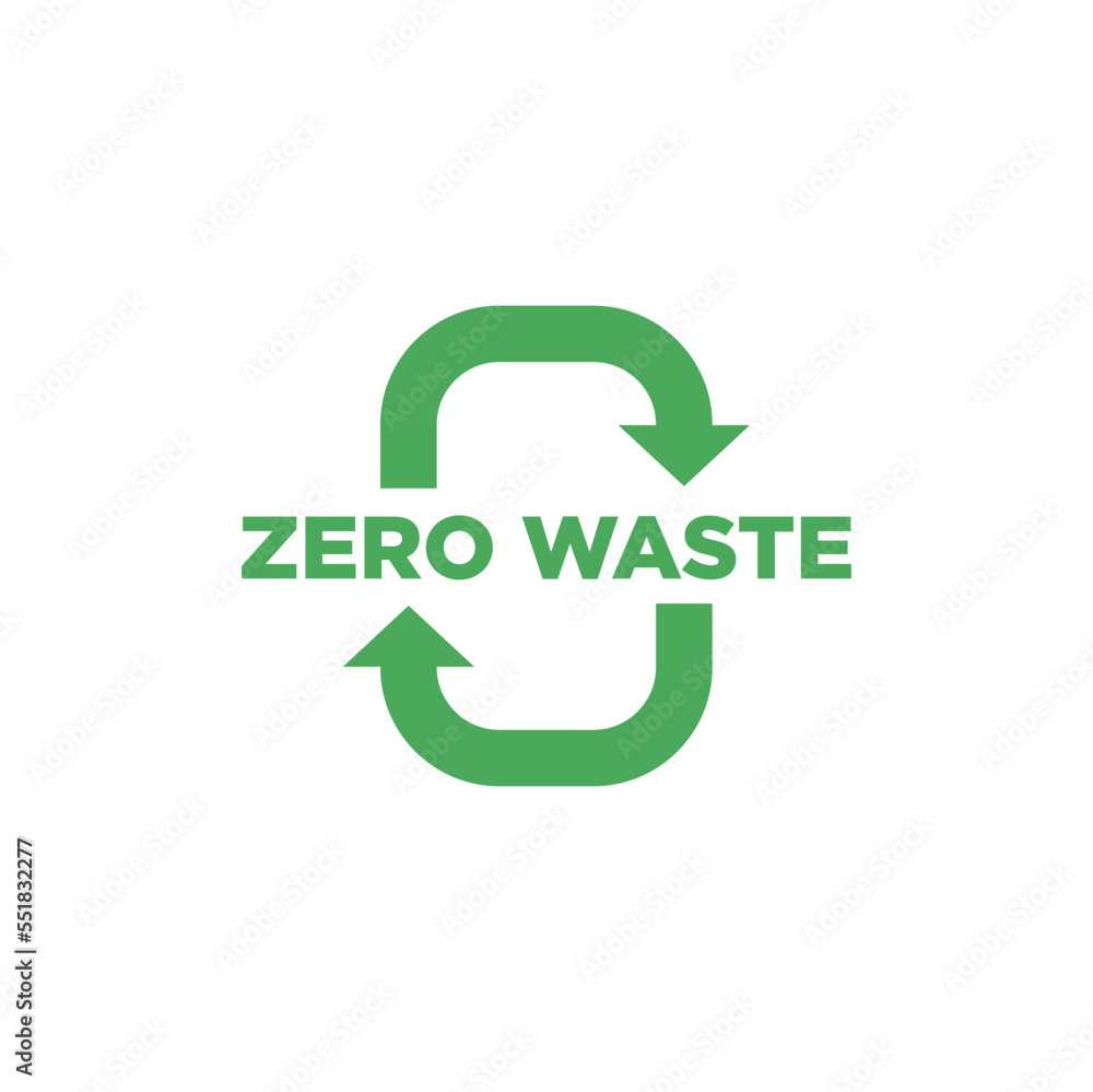Green zero waste logo. Zero waste lifestyle design concept. Eco life - reuse, reduce, recycle Green zero waste logo. Zero waste lifestyle design concept. Eco life - reuse, reduce, recycle